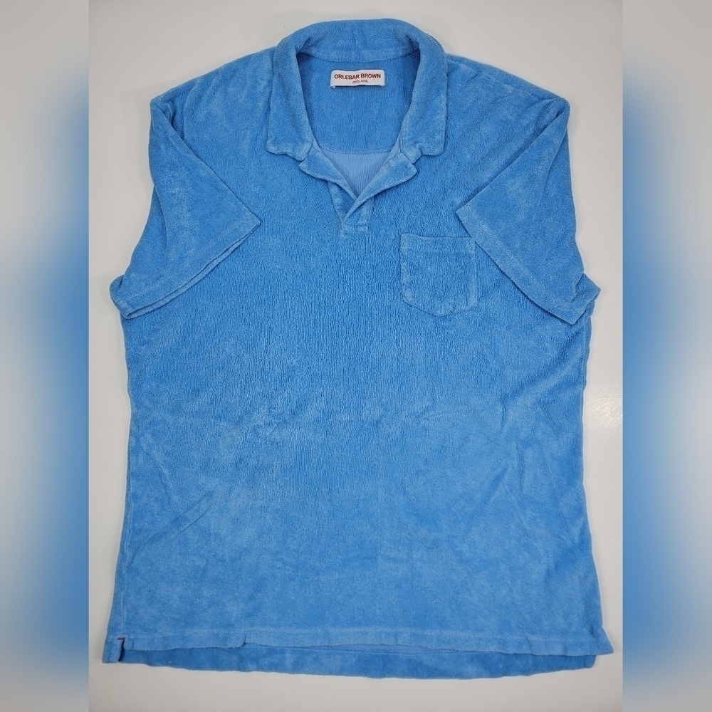 Orlebar Brown Mens Light Blue Terry Short Sleeve Polo Shirt 3XL XXXL Stretch